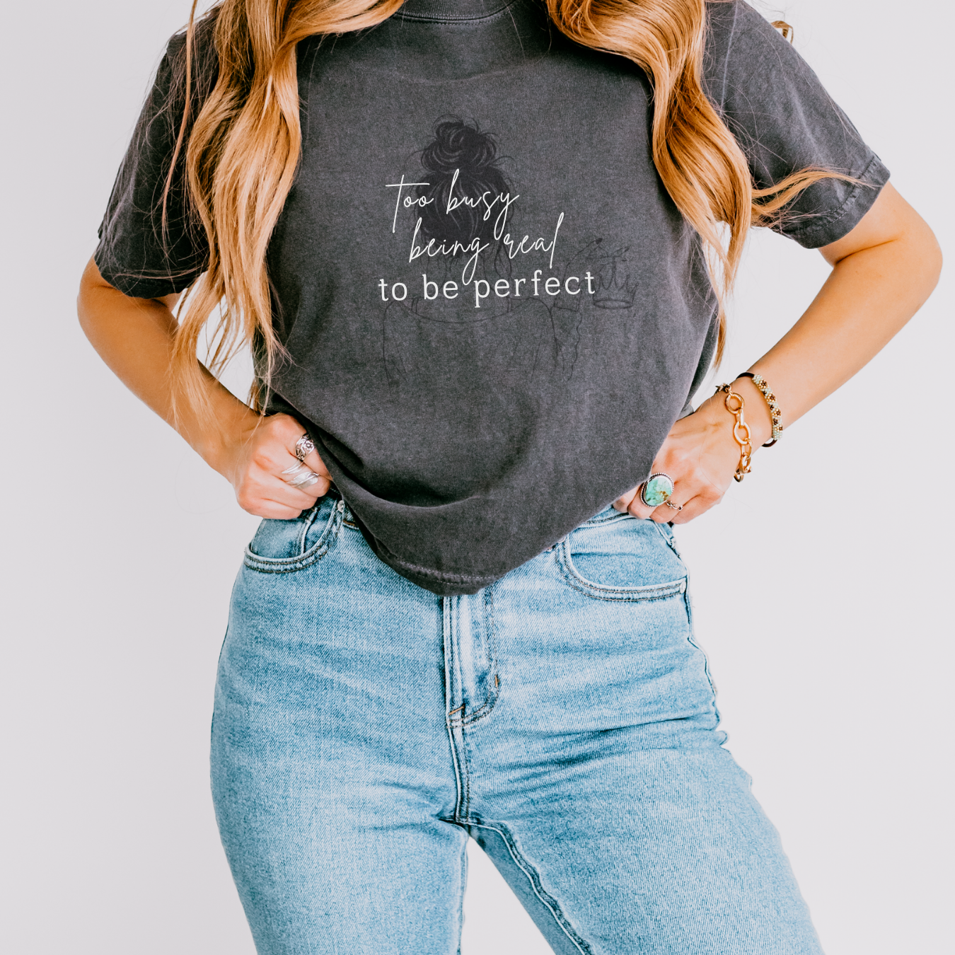 Too Busy Being Real To Be Perfect Boxy Crop Tee
